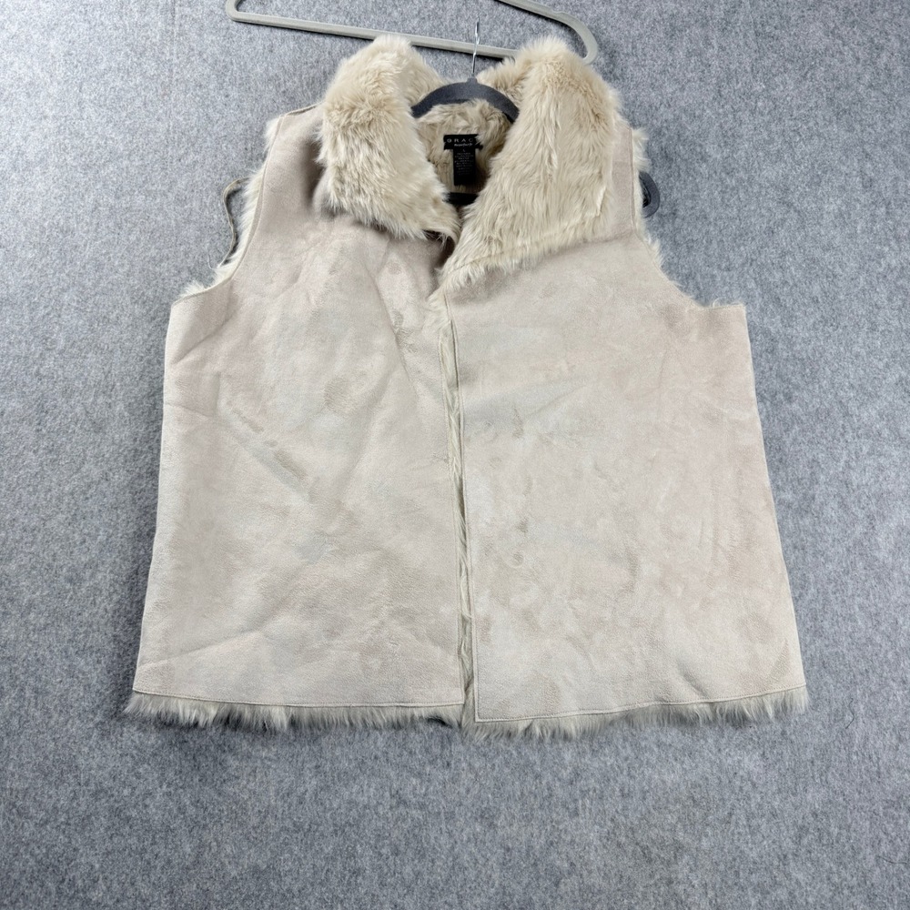 Grace Faux Fur Women's Vest Size L Beige Sleeveless Boho Party Festival HIppie